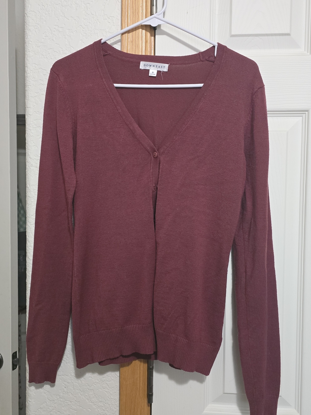DownEast V-Neck Button Cardigan - Wine/Burgundy